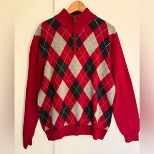 BROOKS BROTHERS Red Argyle Zip-Up Sweater